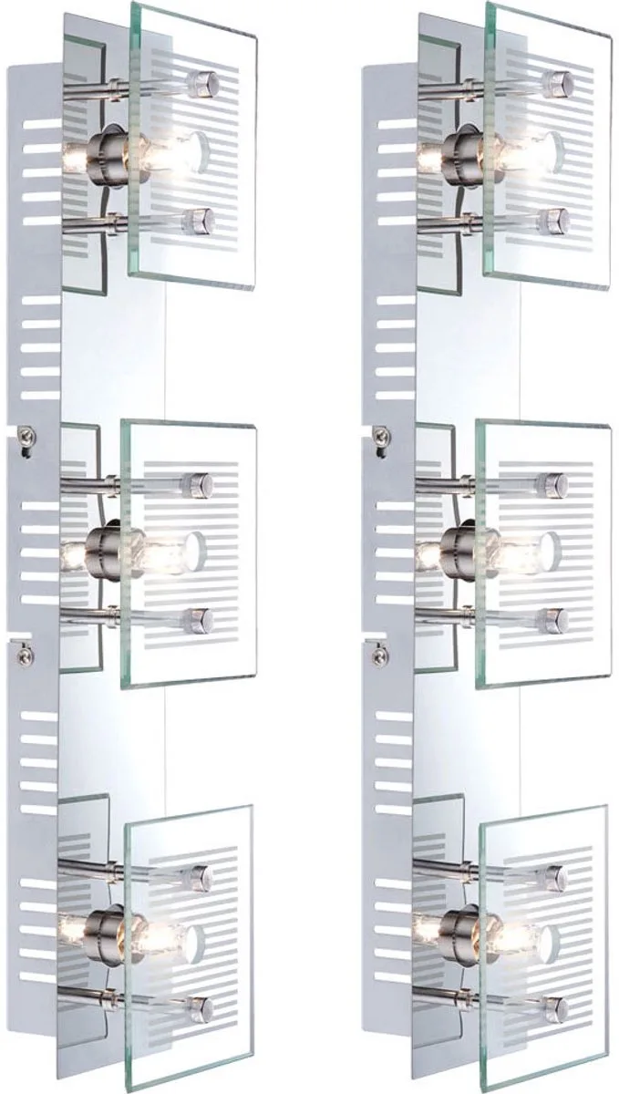 Wandlamp Wandlamp Woonkamerlamp Slaapkamerlamp, 3 vlammen, chroom glasplaat wit, G9 fitting, LxBxH 40x10x7.5cm, set van 2 von Globo in Silber – Produktfoto