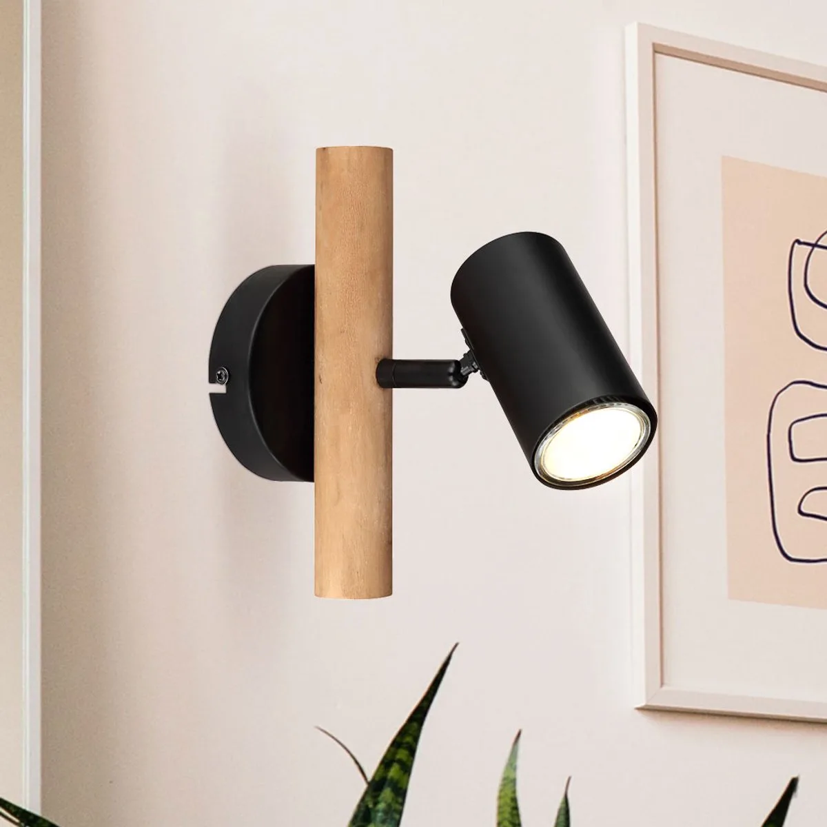 Wandlamp Wandspot Ganglamp Slaapkamerlamp Houtmetaal Spotlight by Globo in Black – product photo