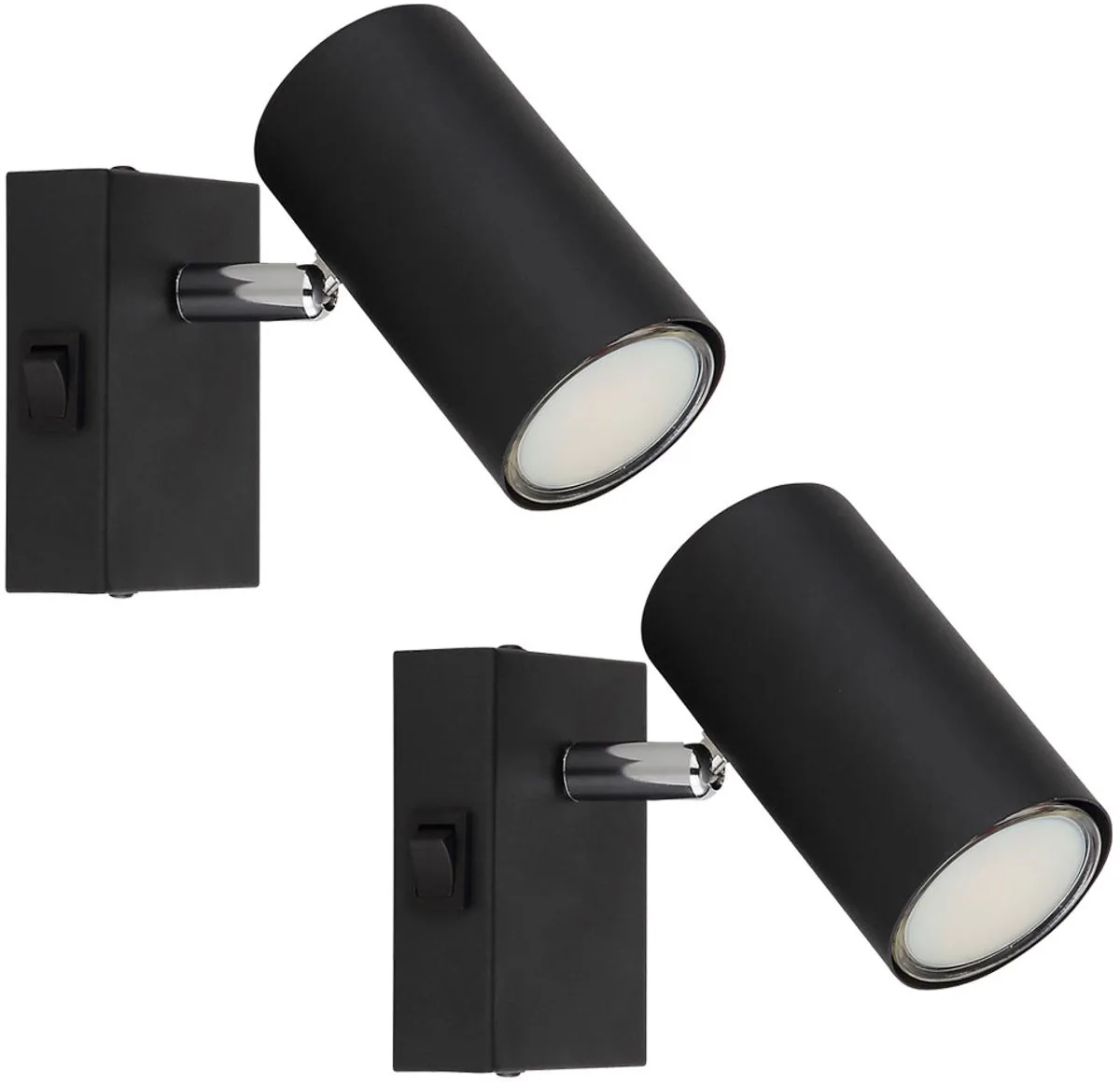 Wandlamp wandspot slaapkamerlamp, moderne wandspot met zwenkbare spot, metaal, chroom, 1x GU10 fitting, LxBxH 12x7x10 cm, set van 2 de Globo en Noir – photo produit