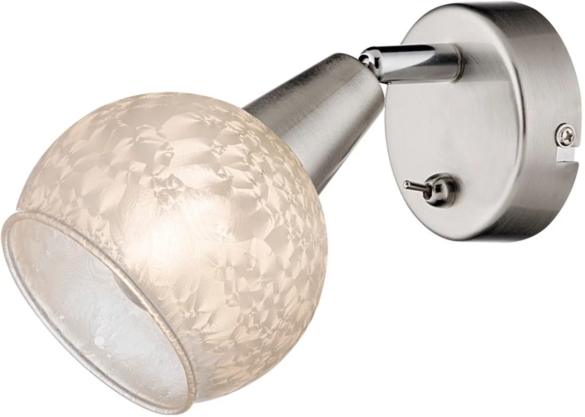 Wandlamp Wandspot Wandspot Metaal, mat nikkel, gesatineerd glas, lampenkap, ijsbloemdecor, beweegbare spot, 1x E14x HxBxD: 15x9,8x18,6 cm de Globo en Argent – photo produit