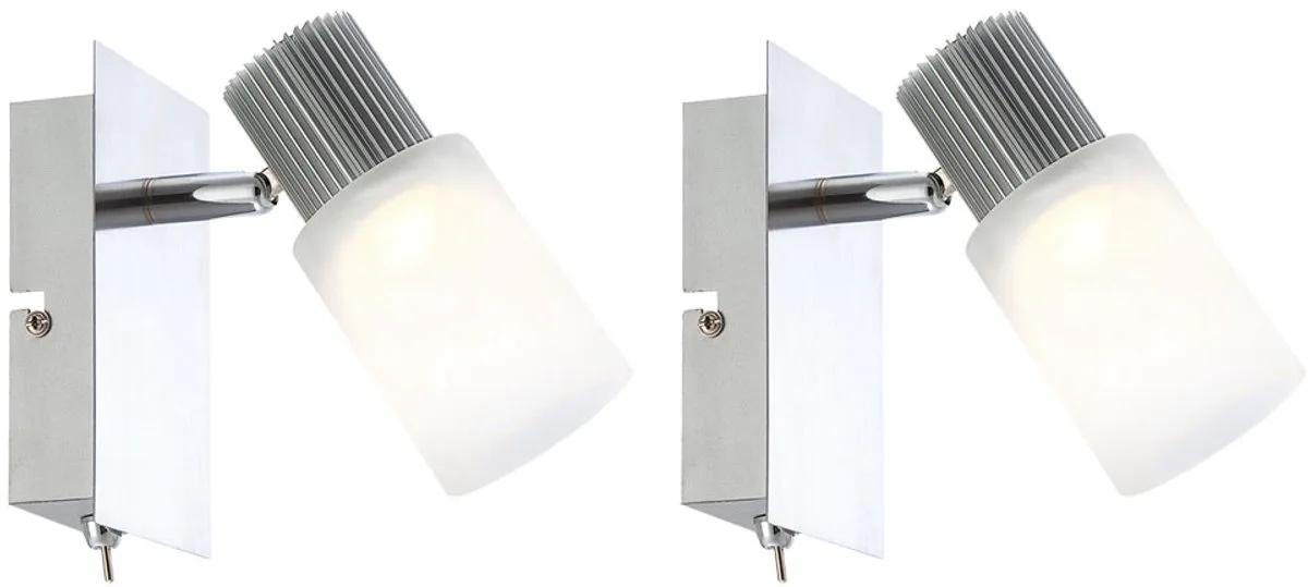 Wandlamp woonkamerlamp slaapkamerlamp LED wandlamp chroom leeslamp, met beweegbare spot, alabaster look, 5W 300lm 3200K, LxBxH 15,5x8x13 cm, set van 2 de Globo en Blanc – photo produit