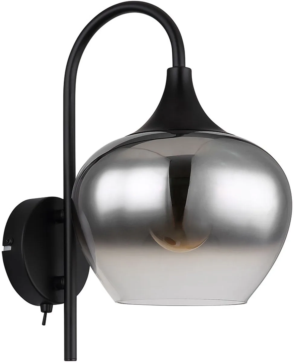 Wandlamp zwart wandlamp woonkamerlamp gerookt glas hallamp, tuimelschakelaar, 1x E27, BxH 18 x32 cm de Globo en Gris – photo produit