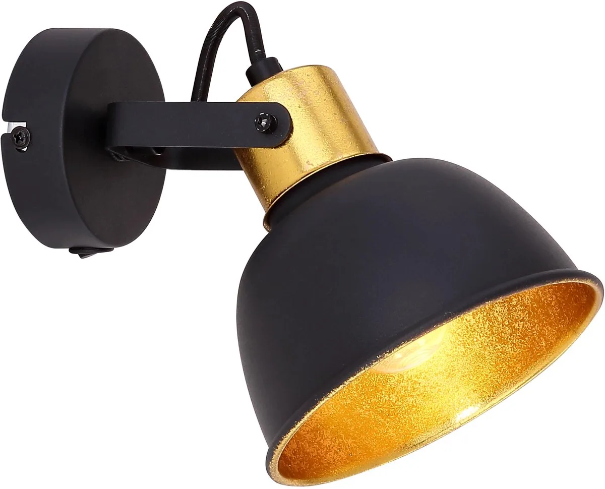 Wandlamp zwenkbare wandlamp woonkamer spot muur modern, met schakelaar, gouden accenten, 1x E14, BxH 13x14 cm de Globo en Noir – photo produit