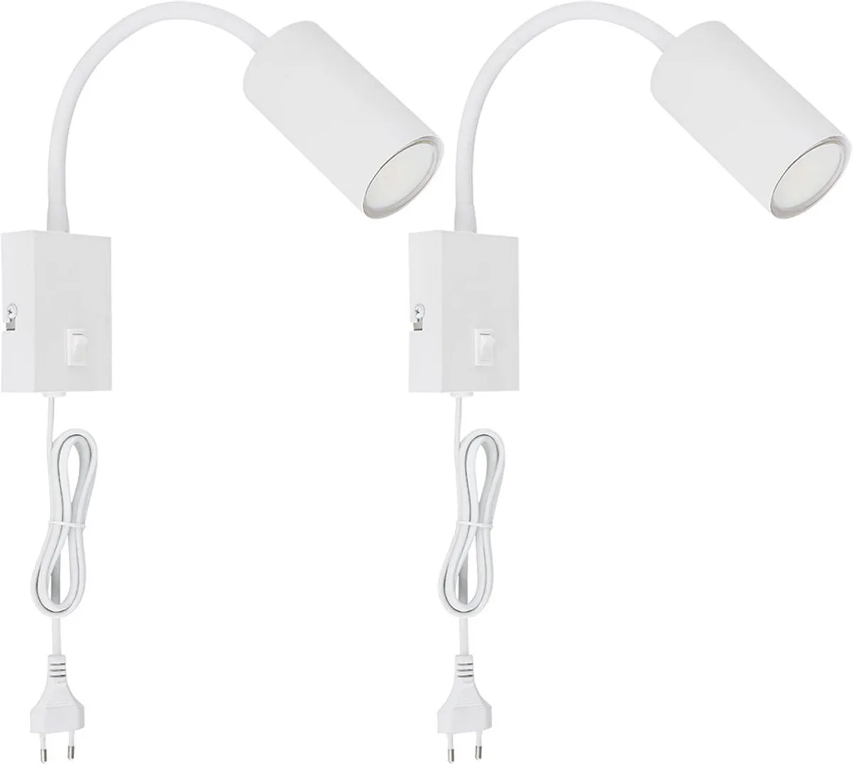 Wandleeslamp voor slaapkamer Leeslamp wandmodel met stekker Wandlamp zwanenhals, flexibel, schakelaar 1x GU10, LxBxH 32x7x44 cm, set van 2 van Globo in Wit – productfoto