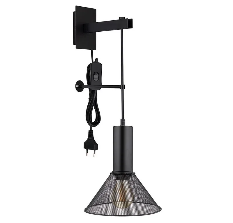Wandleuchte, Leuchtmittel nicht inklusive, Schlafzimmerleuchte Wandleuchte Lampe Vintage Steckerkabel de Globo en Noir – photo produit