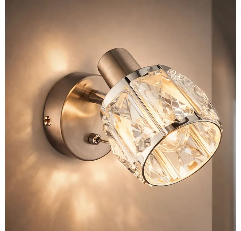 Wandleuchte, Leuchtmittel nicht inklusive, Wandleuchte Glaskristalle Schalter Wohnzimmer Chrom Innen Beleuchtung by Globo in Silver – product photo