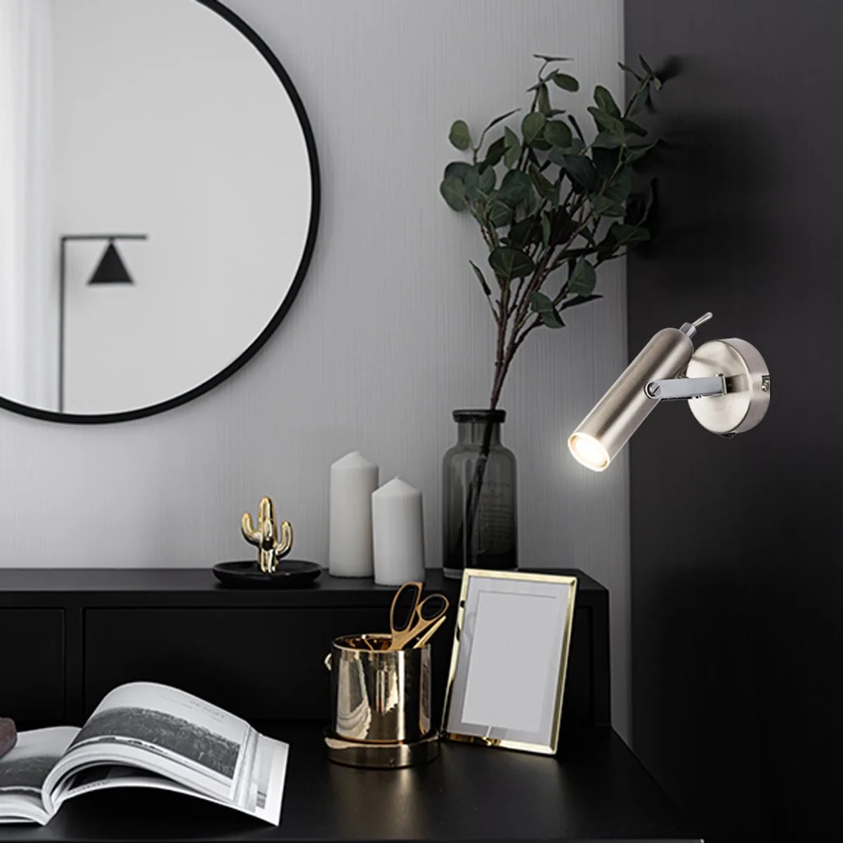 Wandspot Spotlight LED binnenverlichting met bewegende spot, mat nikkel chroom, LED 1x 4 watt, HxBxD 16,5x8,5x14 cm de Globo en Argent – photo produit