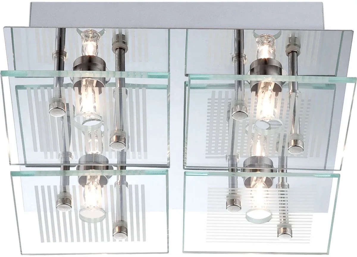 Woonkamerlamp plafondlamp eetkamerlamp, 4 vlammen, glas chroom wit heldere strepen, G9 fitting, LxBxH 21x21x7cm fra Globo i Sølv – produktbillede