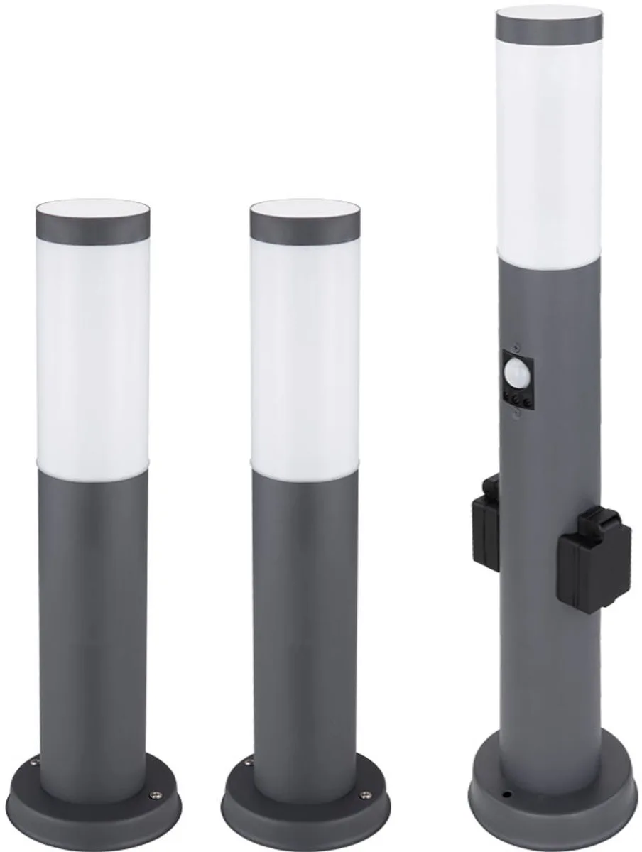 Zuillamp met wandcontactdoos en bewegingsmelder Zuillamp tuin met licht, roestvrij staal, E27, set van 3 de Globo en Anthracite – photo produit