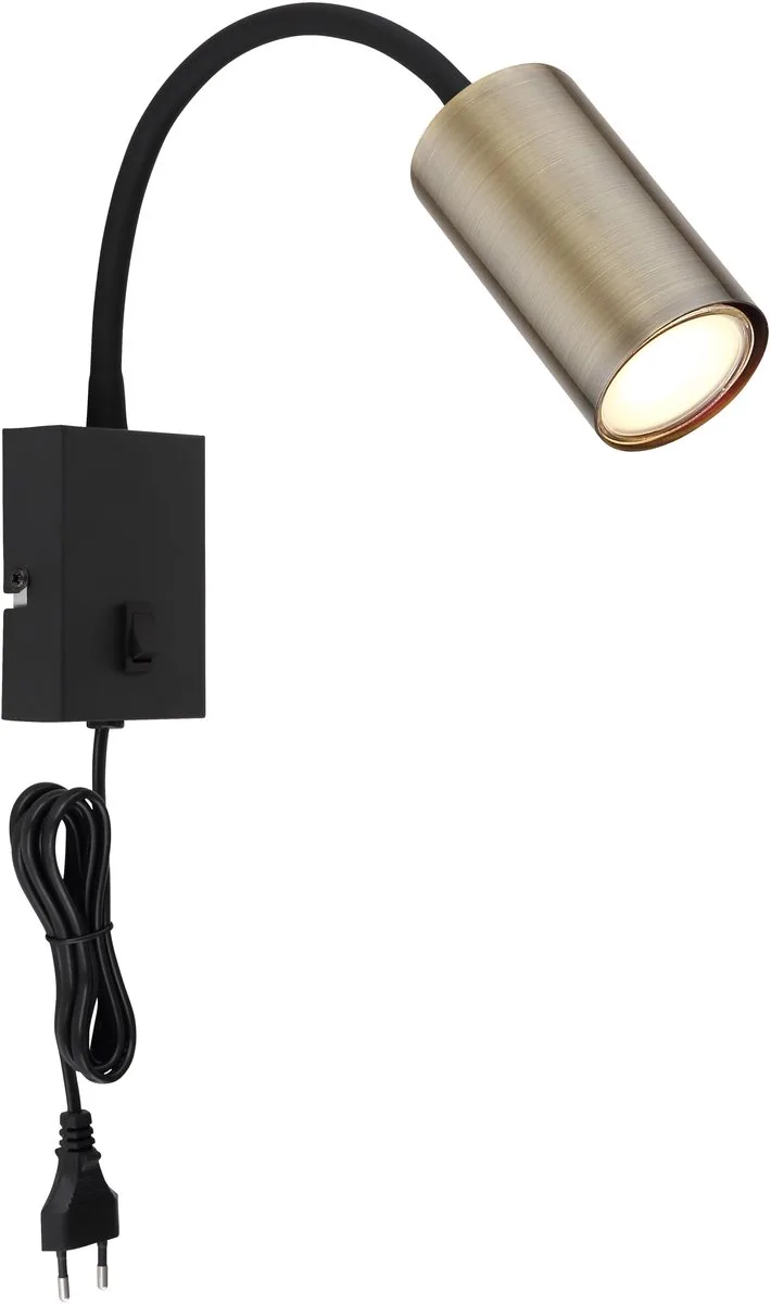 Zwarte wandlamp Robby met messing - 57911WM de Globo en Noir – photo produit