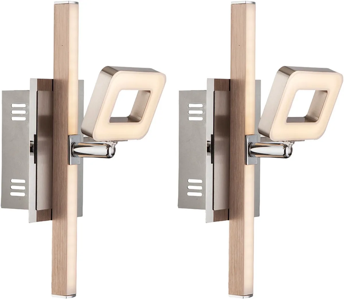 Zwenkbare wandlamp Wandlamp met schakelaar LED trapverlichting, mat nikkel chroom, 1x LED 6W 540Lm, LxBxH 25x7x15,5 cm, set van 2 fra Globo i Sølv – produktbillede