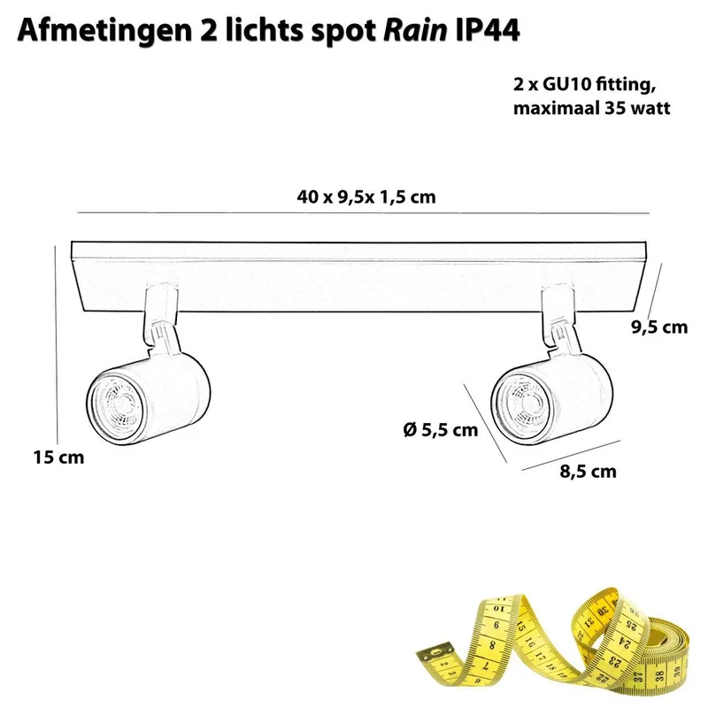 Badkamer opbouwspot | Rain spots IP44 | 2 lichts | GU10 | grijs staal | glas metaal | moderne de Highlight – photo produit 3 sur 3