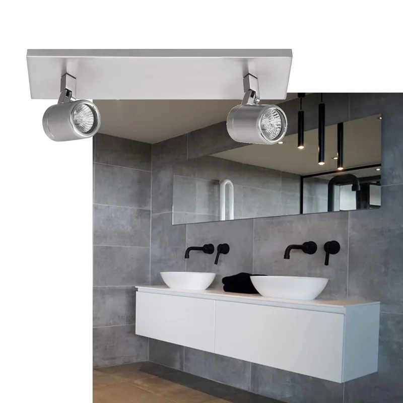 Badkamer opbouwspot | Rain spots IP44 | 2 lichts | GU10 | grijs staal | glas metaal | moderne de Highlight – photo produit 2 sur 3