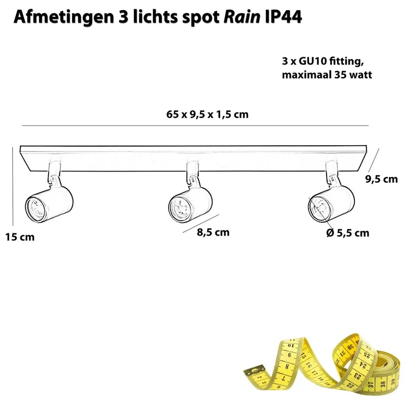 Badkamer opbouwspot | Rain spots IP44 | 3 lichts | GU10 | chroom | glas en metaal | moderne de Highlight – photo produit 3 sur 3