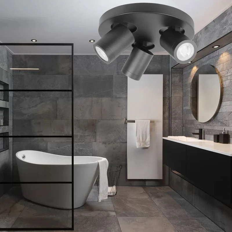 Badkamer spot | 25 cm | Oliver spots IP44 | 3 lichts | GU10 | zwart | kunststof en metaal | modern de Highlight – photo produit 2 sur 3
