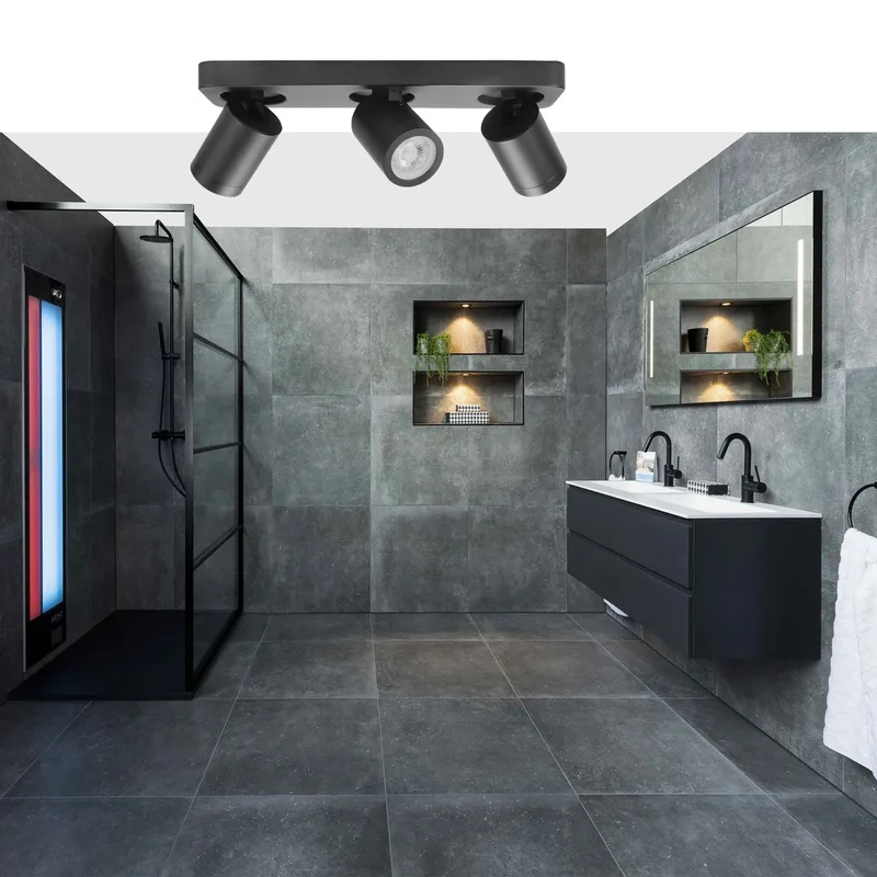 Badkamer spot | Oliver spots IP44 | 3 lichts | GU10 | zwart | kunststof en metaal | moderne fra Highlight – produktbillede 2 af 3