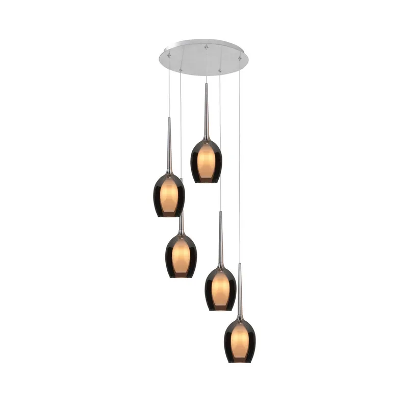 Belle hanglamp, rookgrijs/nikkel, Ø 33 cm, 5-lamps, glas van Highlight in Rookgrijs-transparant, Mat nikkel – productfoto