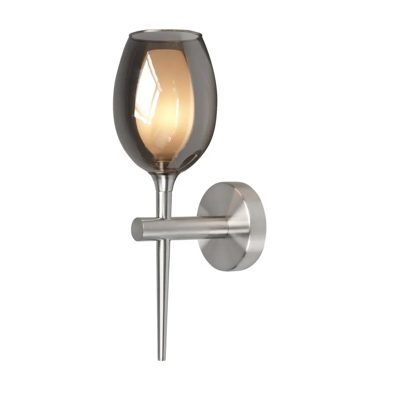 Belle wandlamp, rookgrijs/nikkel, hoogte 39 cm, glas fra Highlight i Rookgrijs-transparant, Mat nikkel – produktbillede