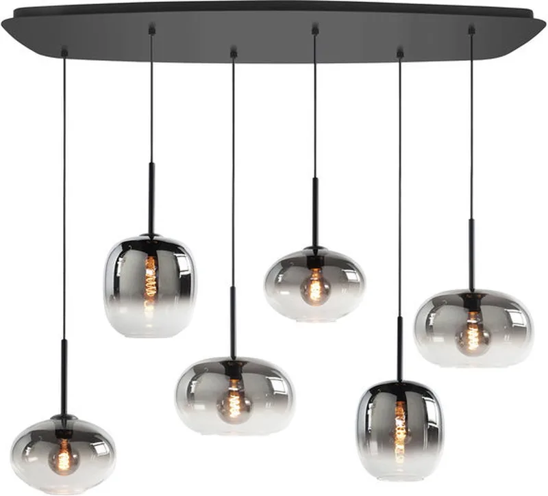 Bellini Hanglamp Deens Ovaal Smoke 6 Lichts 100 x 39cm von Highlight in Zwart & Smoke – Produktfoto