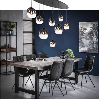 Grote zwarte ovale 8-lichts glazen hanglamp - glas helder/smoke de Highlight – photo produit 2 sur 3