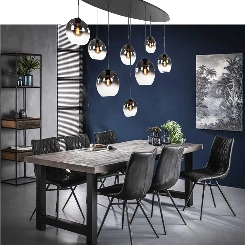 Grote zwarte ovale 8-lichts glazen hanglamp - glas helder/smoke de Highlight – photo produit 2 sur 3