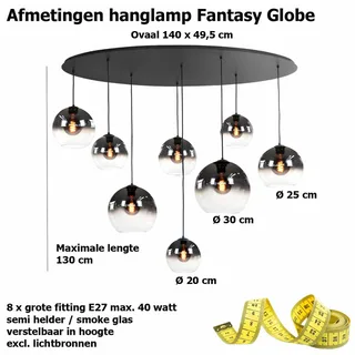 Grote zwarte ovale 8-lichts glazen hanglamp - glas helder/smoke de Highlight – photo produit 3 sur 3