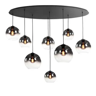 Grote zwarte ovale 8-lichts glazen hanglamp - glas helder/smoke de Highlight – photo produit 1 sur 3