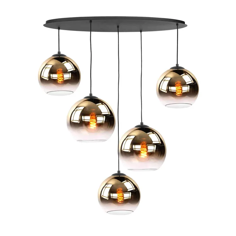 Hanglamp | 100 x 35 cm | fantasy globe goud - helder | 5 lichts | E27 | goud zwart | glas metaal fra Highlight – produktbillede 1 af 3