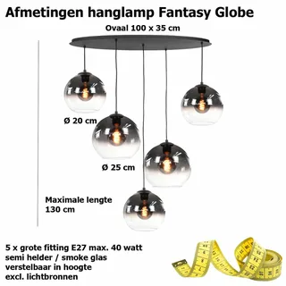 Hanglamp | 100 x 35 cm | fantasy globe titaan - helder | 5 lichts | E27 | smoke zwart | glas metaal von Highlight – Produktfoto 3 von 3