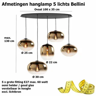 Hanglamp | 23, 26, 31 cm | Bellini | 5 lichts | E27 | goud, zwart | glas, metaal | modern von Highlight – Produktfoto 3 von 3
