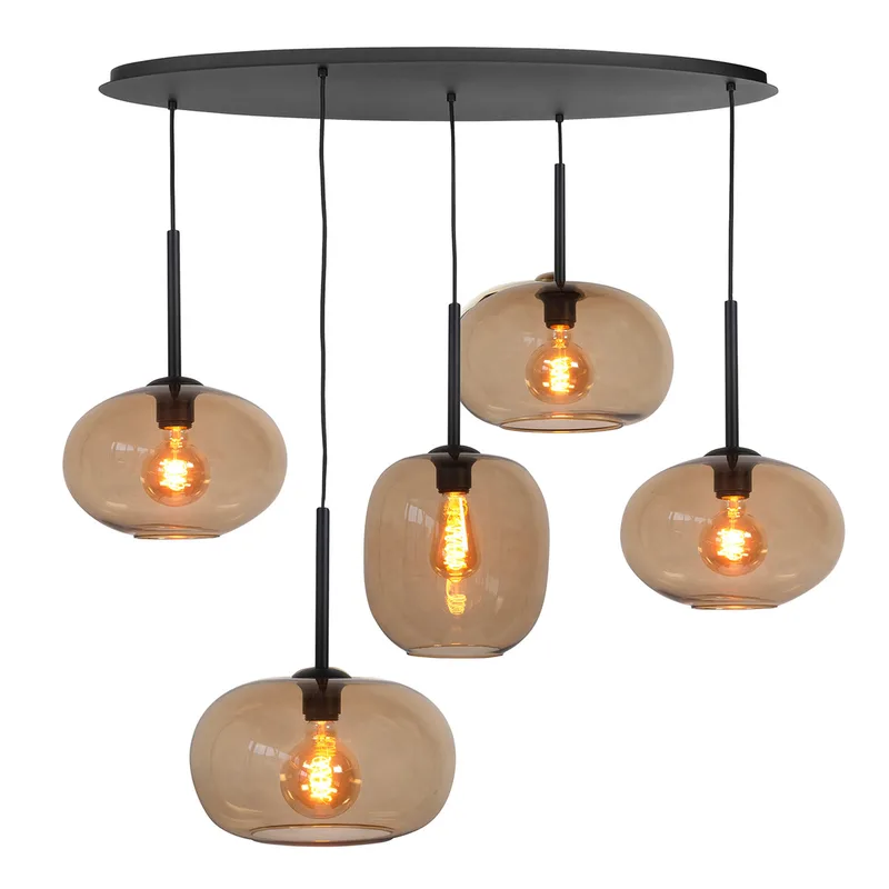 Hanglamp | 23, 26 en 31 cm | Bellini | 5 lichts | E27 | bruin zwart | glas metaal | modern fra Highlight – produktbillede 1 af 3
