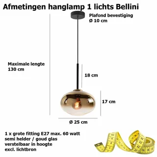 Hanglamp | 26 cm | bellini | E27 | amber goud zwart | glas metaal | moderne decoratieve de Highlight – photo produit 3 sur 3