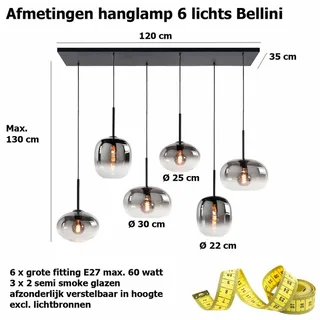 Hanglamp | 31 cm, 26 cm, 23 cm | Bellini | 6 lichts | E27 | smoke zwart | glas metaal | moderne von Highlight – Produktfoto 3 von 3