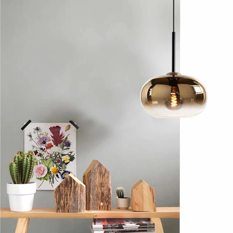 Hanglamp | 31 cm | Bellini | E27 | amber goud zwart glas metaal | moderne decoratieve sfeer de Highlight – photo produit 2 sur 3
