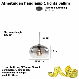 Hanglamp | 31 cm | bellini | E27 | smoke zwart | glas metaal | moderne sfeerverlichting von Highlight – Produktfoto 3 von 3