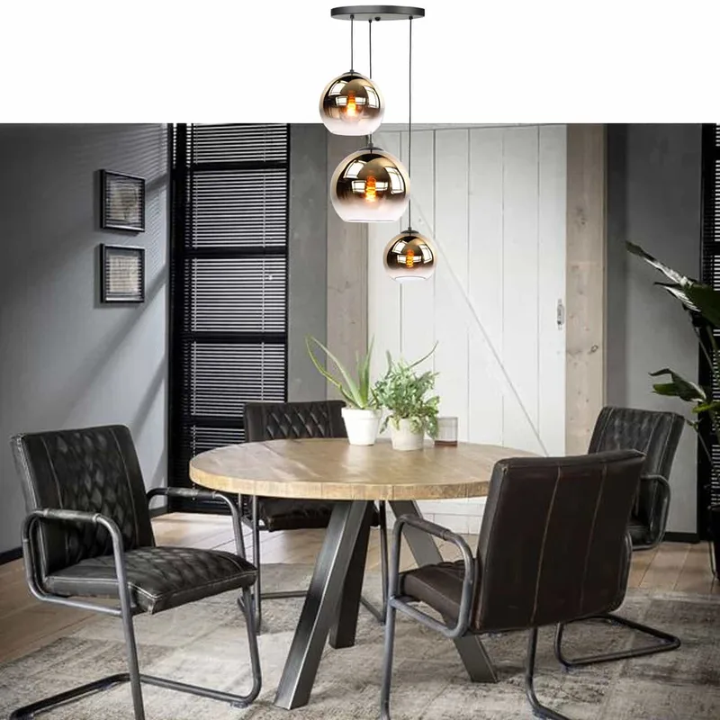 Hanglamp | 35 cm | fantasy globe goud - helder | 3 lichts | E27 | amber zwart | glas metaal de Highlight – photo produit 2 sur 3