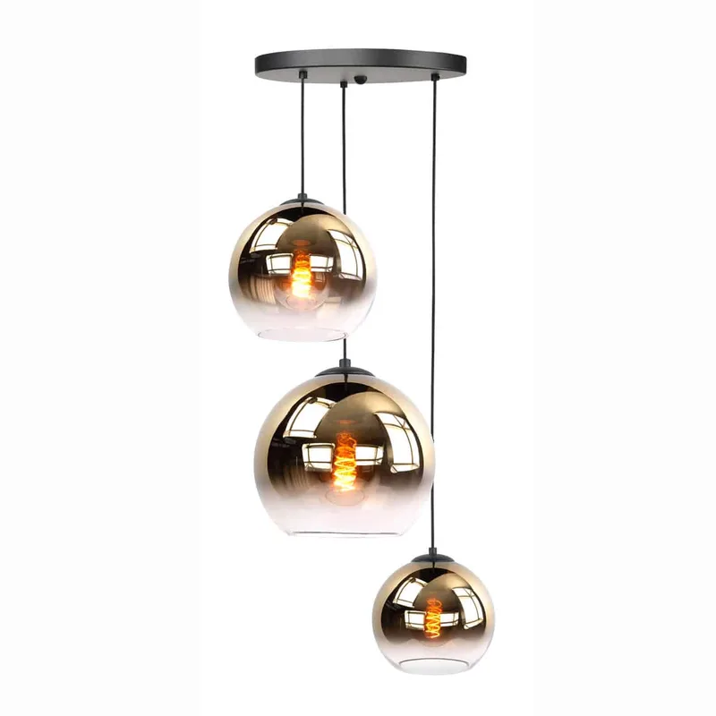 Hanglamp | 35 cm | fantasy globe goud - helder | 3 lichts | E27 | amber zwart | glas metaal de Highlight – photo produit 1 sur 3