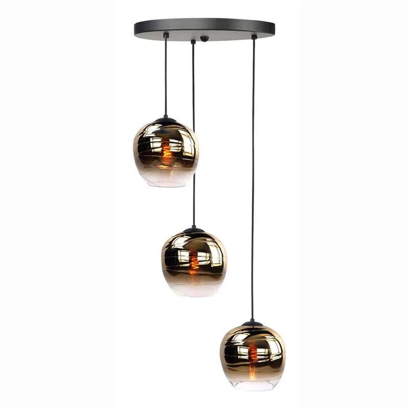 Hanglamp | 35 cm | fantasy lampen | 3 lichts | E27 | amber goud zwart | glas metaal | landelijke de Highlight – photo produit 1 sur 3