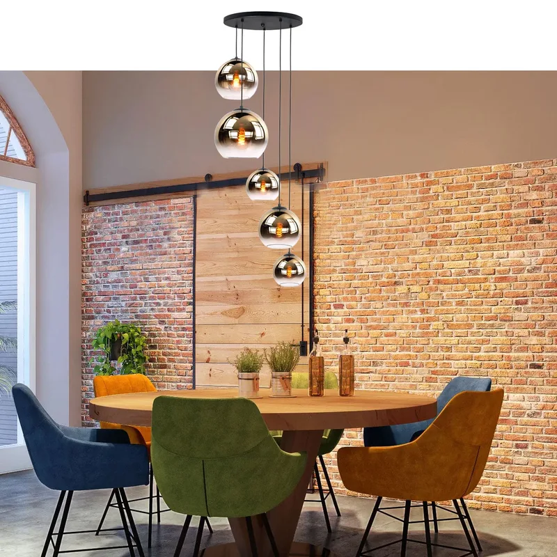Hanglamp | 45 cm | fantasy globe goud - helder | 5 lichts | E27 | amber zwart | glas metaal de Highlight – photo produit 2 sur 3