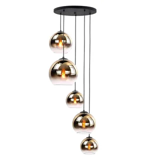 Hanglamp | 45 cm | fantasy globe goud - helder | 5 lichts | E27 | amber zwart | glas metaal de Highlight – photo produit 1 sur 3