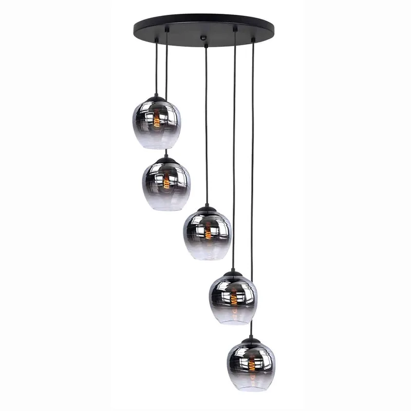 Hanglamp | 45 cm | Fantasy lampen | 5 lichts | E27 | smoke zwart | glas metaal | landelijke moderne de Highlight – photo produit 1 sur 3