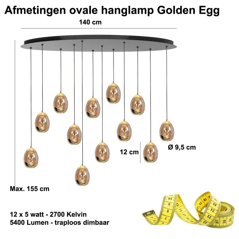 Hanglamp | 9,5 cm | golden egg | 12 lichts | ingebouwde vervangbare LED module | amber goud zwart de Highlight – photo produit 3 sur 3