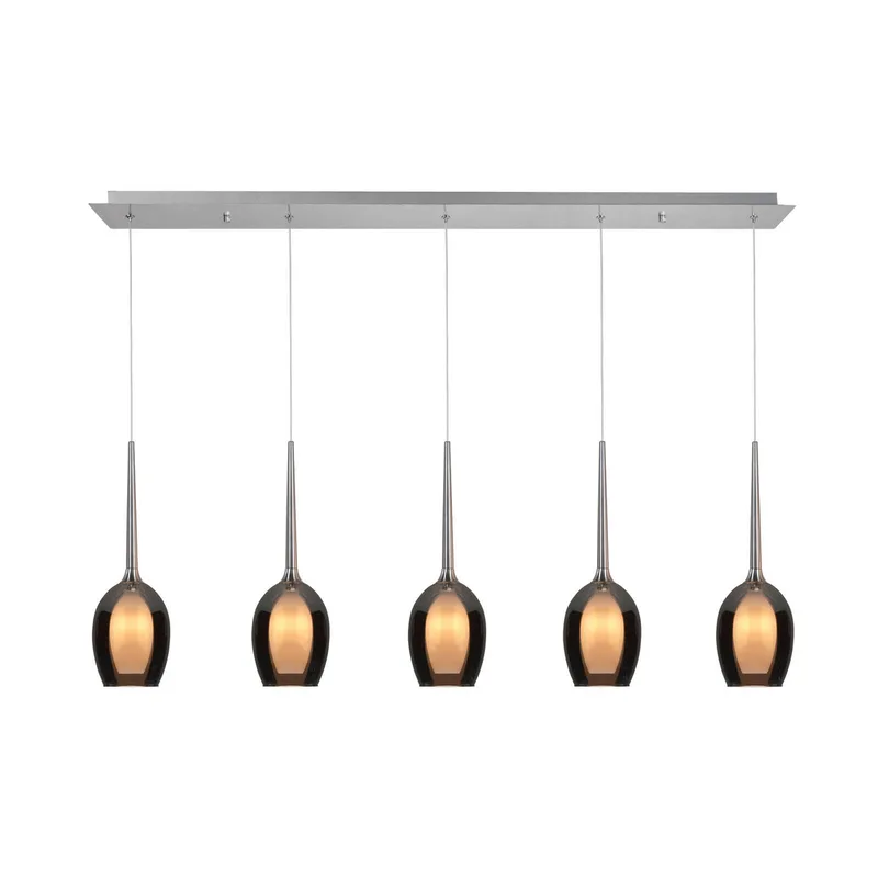 Hanglamp Belle, rookgrijs/nikkel, lengte 110 cm 5-lamps glas von Highlight in Rookgrijs-transparant, Mat nikkel – Produktfoto