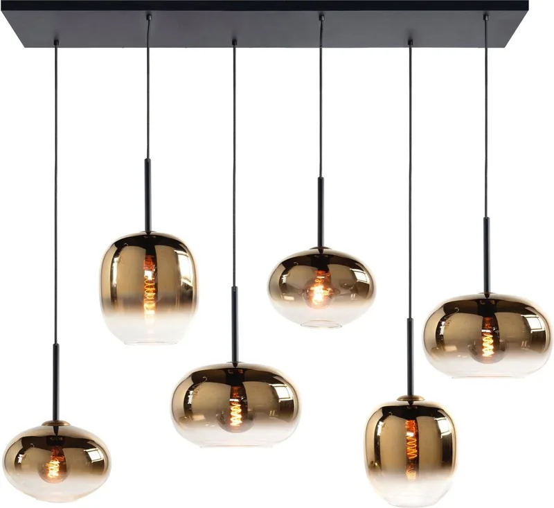 hanglamp Bellini 6L balk 120 cm - zwart/goud von Highlight in Schwarz – Produktfoto