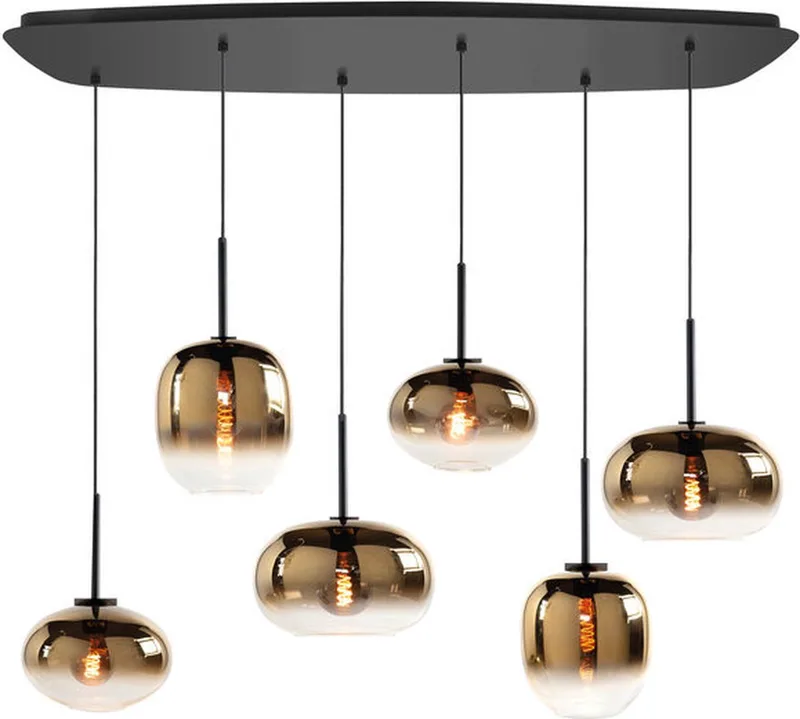 Hanglamp Bellini Deens Ovaal Goud 6 Lichts 100 x 39cm de Highlight en Zwart & Goud – photo produit
