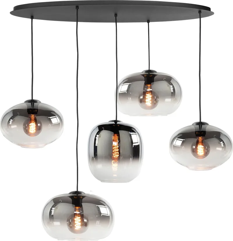 Hanglamp Bellini Ovaal Smoke Glas 5Lichts 1 Mtr von Highlight in Chrom, Schwarz – Produktfoto