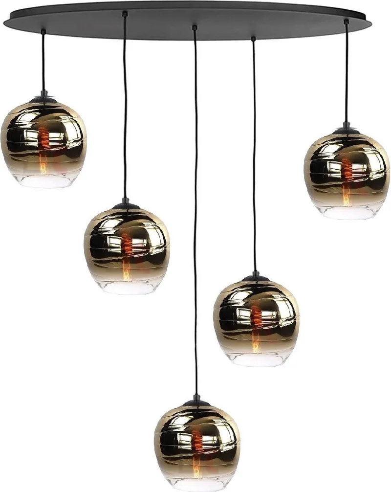 Hanglamp Fantasy Apple Gold Ovaal 5Lichts 1mtr fra Highlight i Sort – produktbillede
