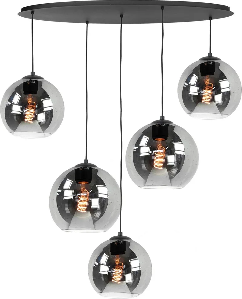 Hanglamp Fantasy Globe Smoke Ovaal 5Lichts 1 Mtr fra Highlight i Sort – produktbillede