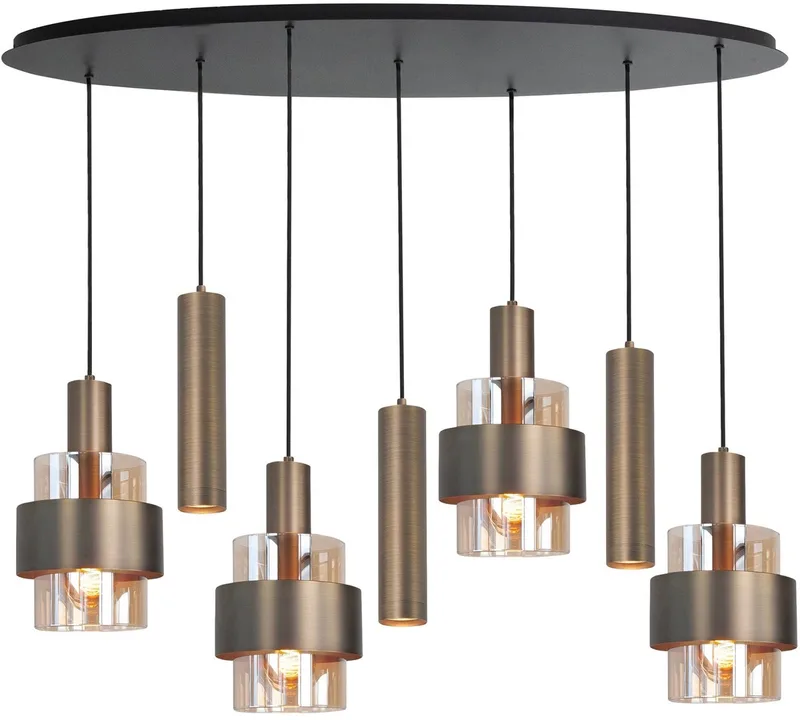 Hanglamp Marrone Brons/Amber Ovaal 7-lichts fra Highlight i Brons & Amber – produktbillede