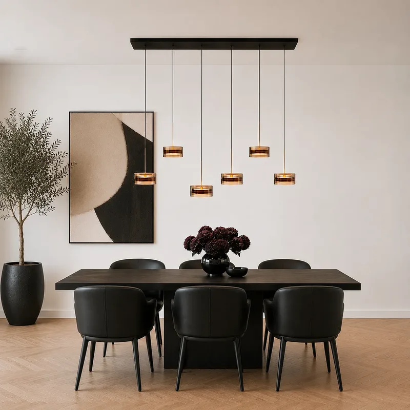 Hanglamp Mini Enzo 6 lichts L 130 cm x 20 cm zwart de Highlight – photo produit